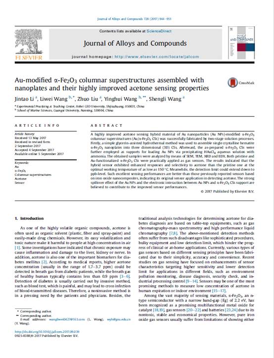 王丽伟博士围绕金属氧化物异质结及气敏性研